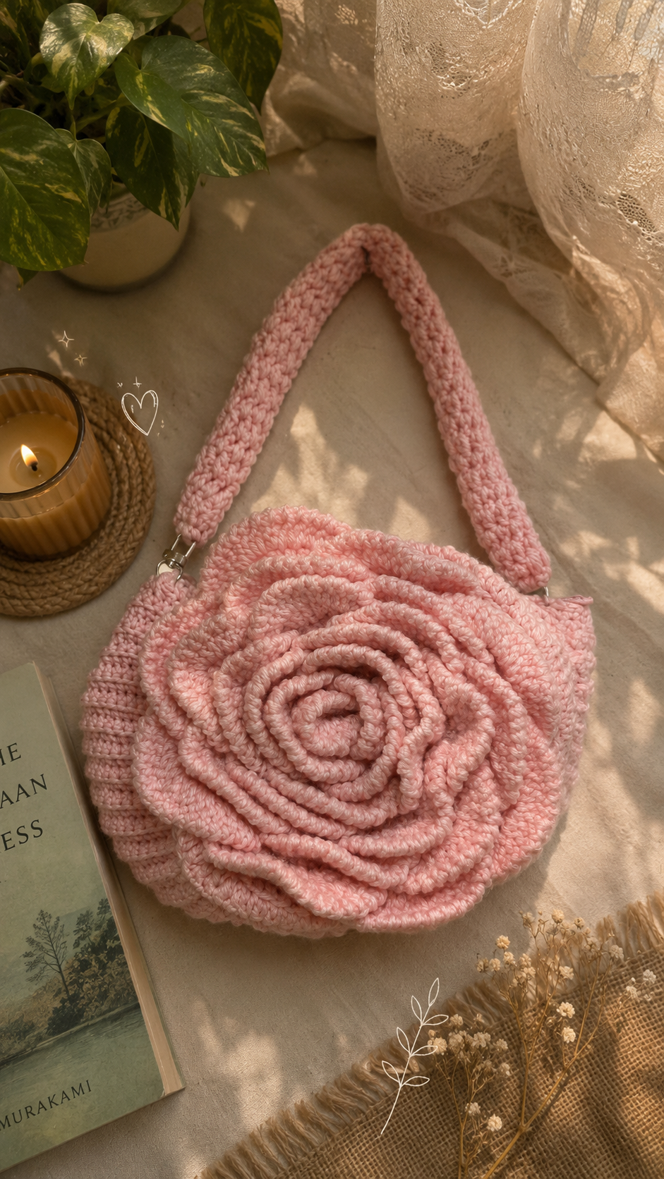 Blushing Rose Crochet Handbag