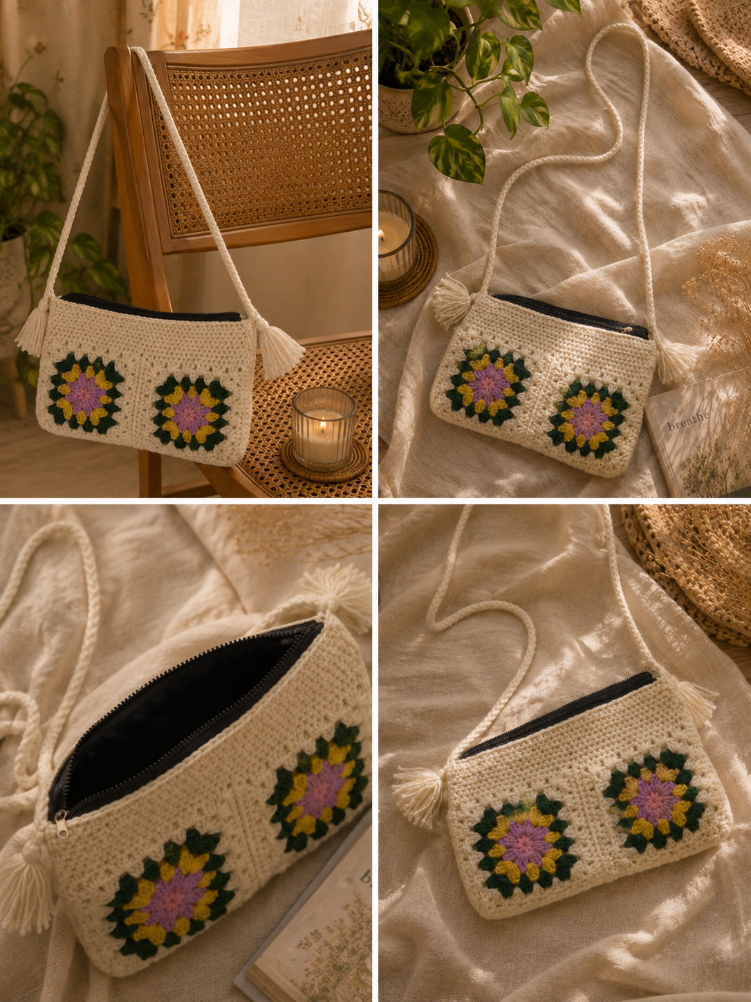 Lavender Bloom Crochet Sling Bag