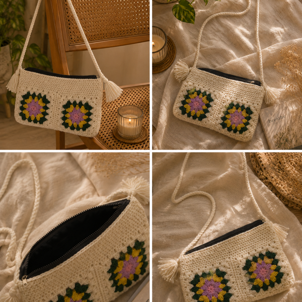Lavender Bloom Crochet Sling Bag