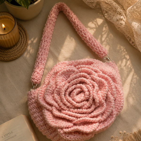 Blushing Rose Crochet Handbag