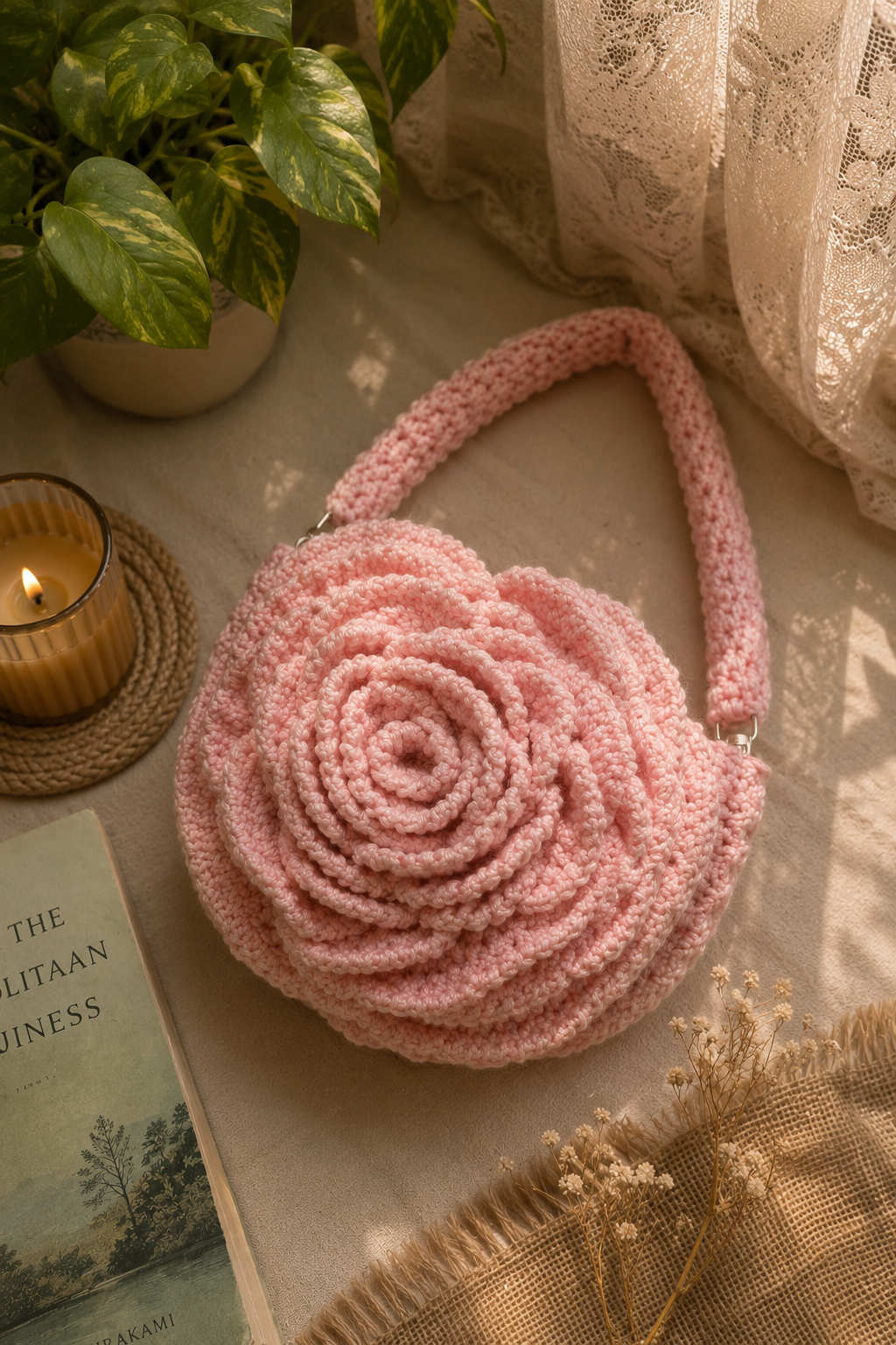 Blushing Rose Crochet Handbag