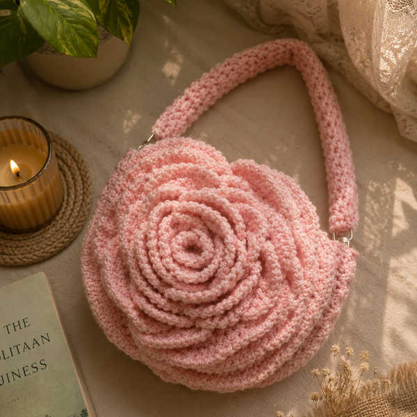 Blushing Rose Crochet Handbag