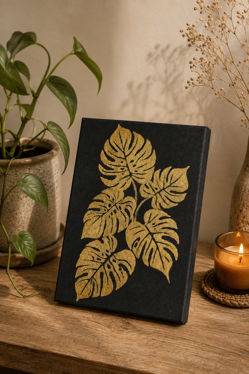 Golden Monstera Botanical Canvas
