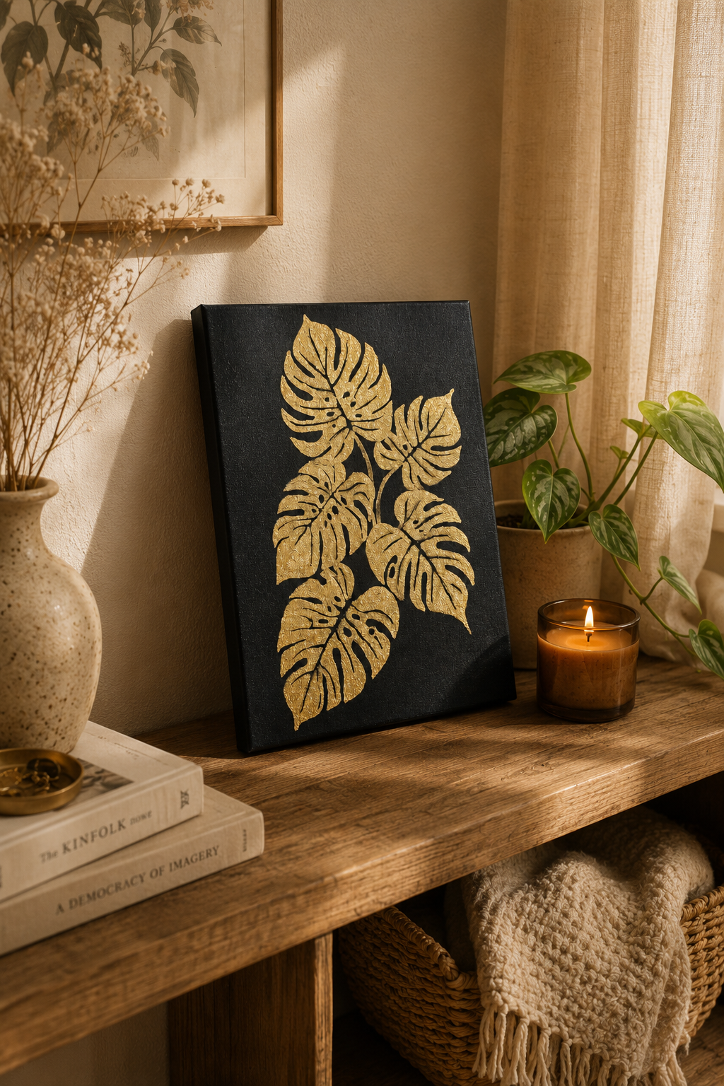 Golden Monstera Botanical Canvas