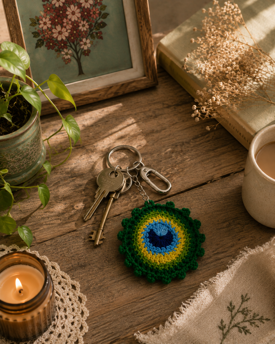 Peacock Crochet Keychain