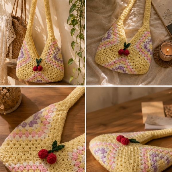 Cherry Blossom Pastel Crochet Shoulder Bag
