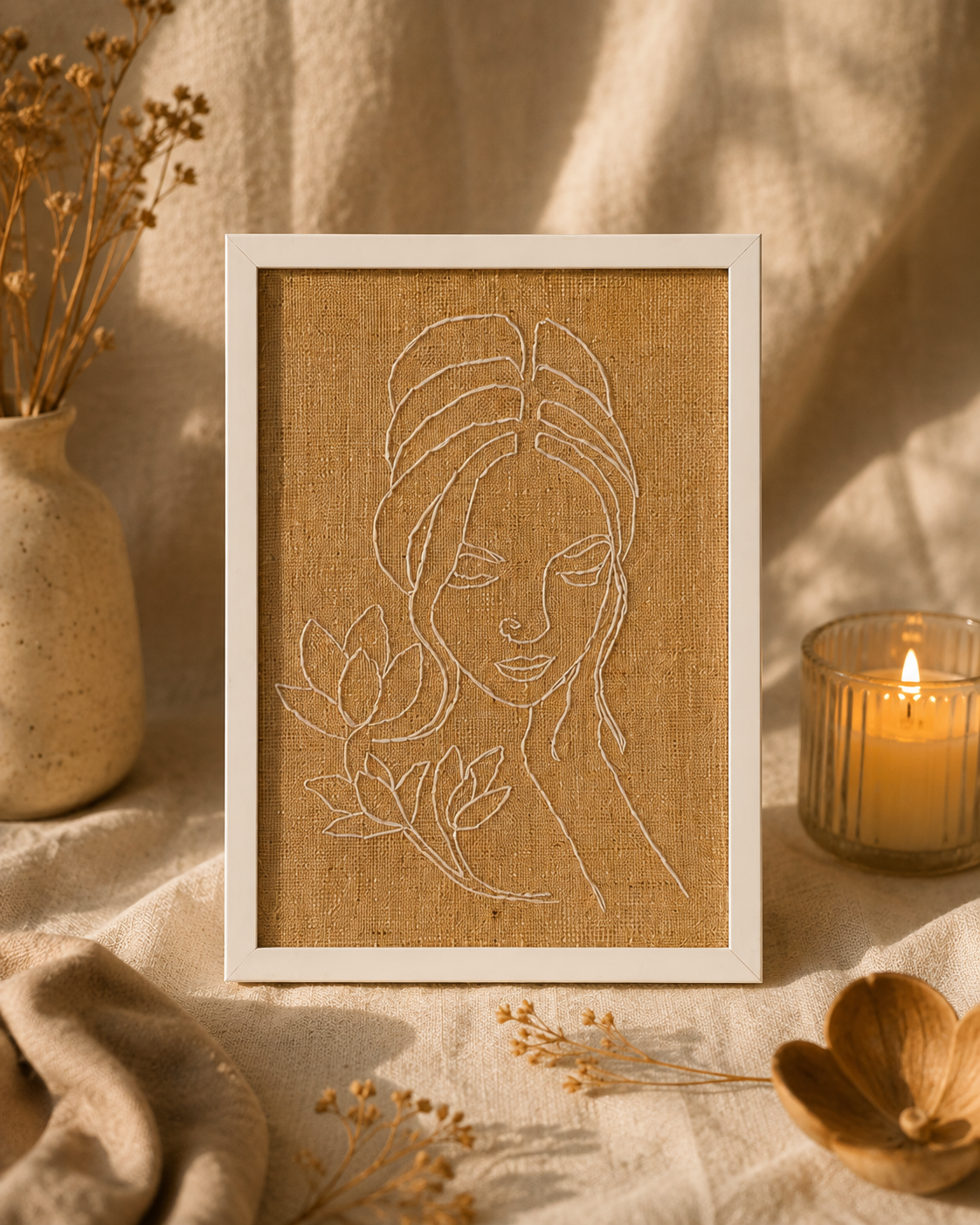 Quiet Bloom Embroidered Portrait Art