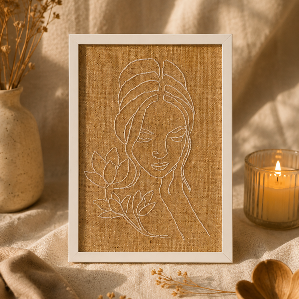 Quiet Bloom Embroidered Portrait Art