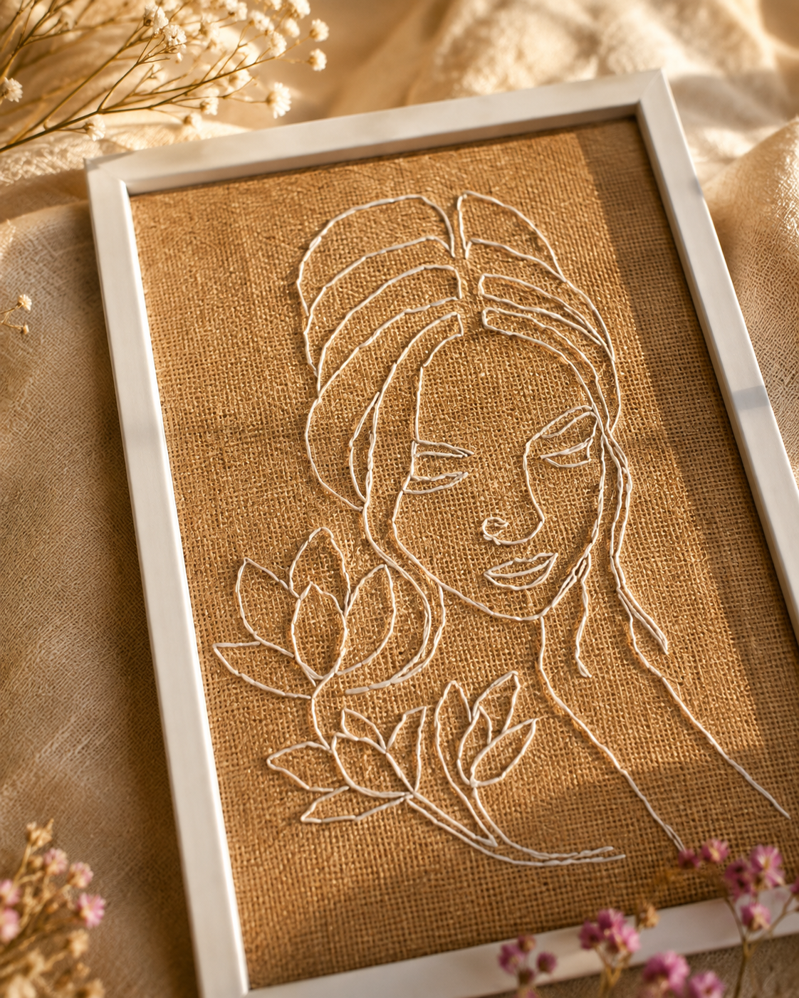Quiet Bloom Embroidered Portrait Art