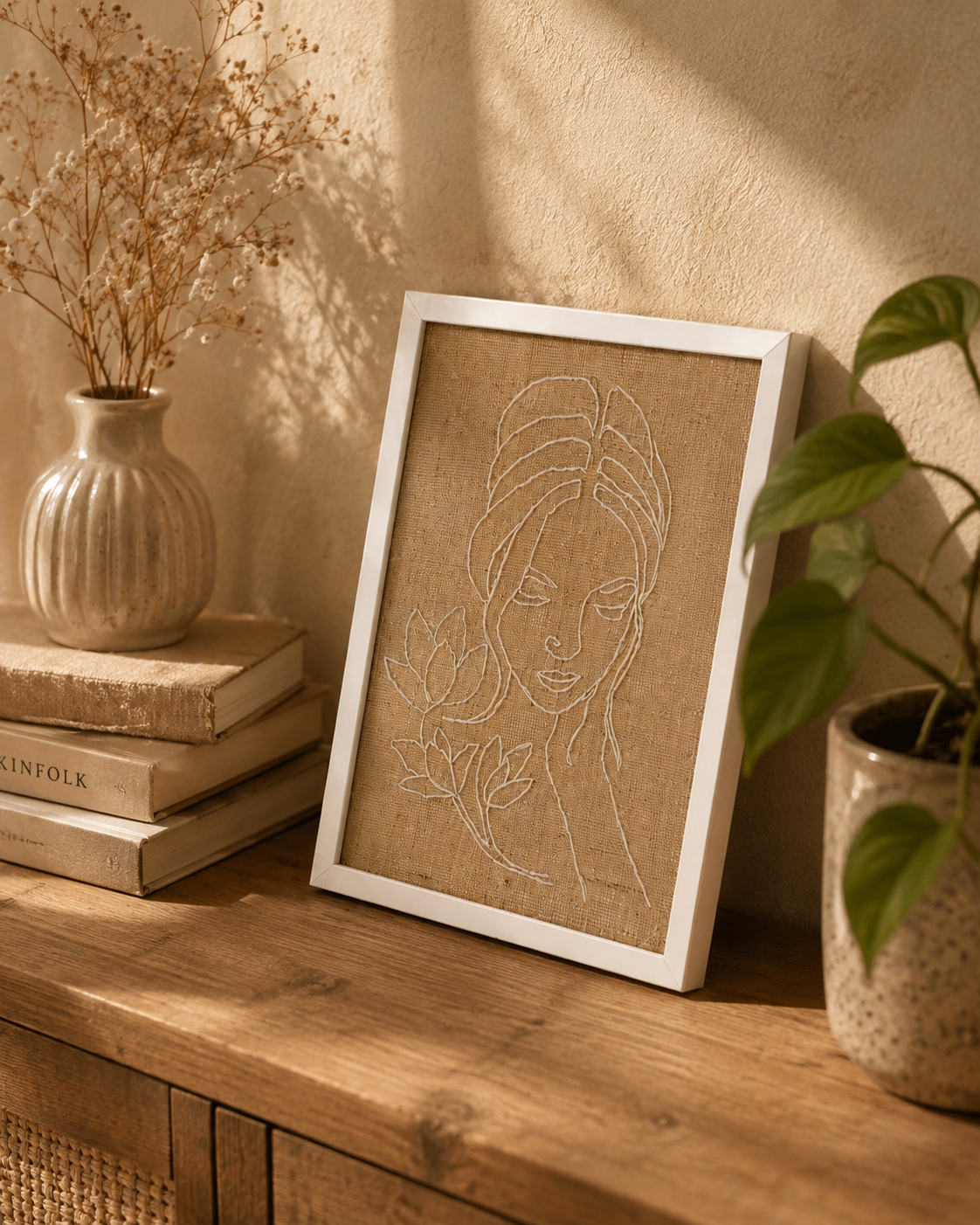 Quiet Bloom Embroidered Portrait Art