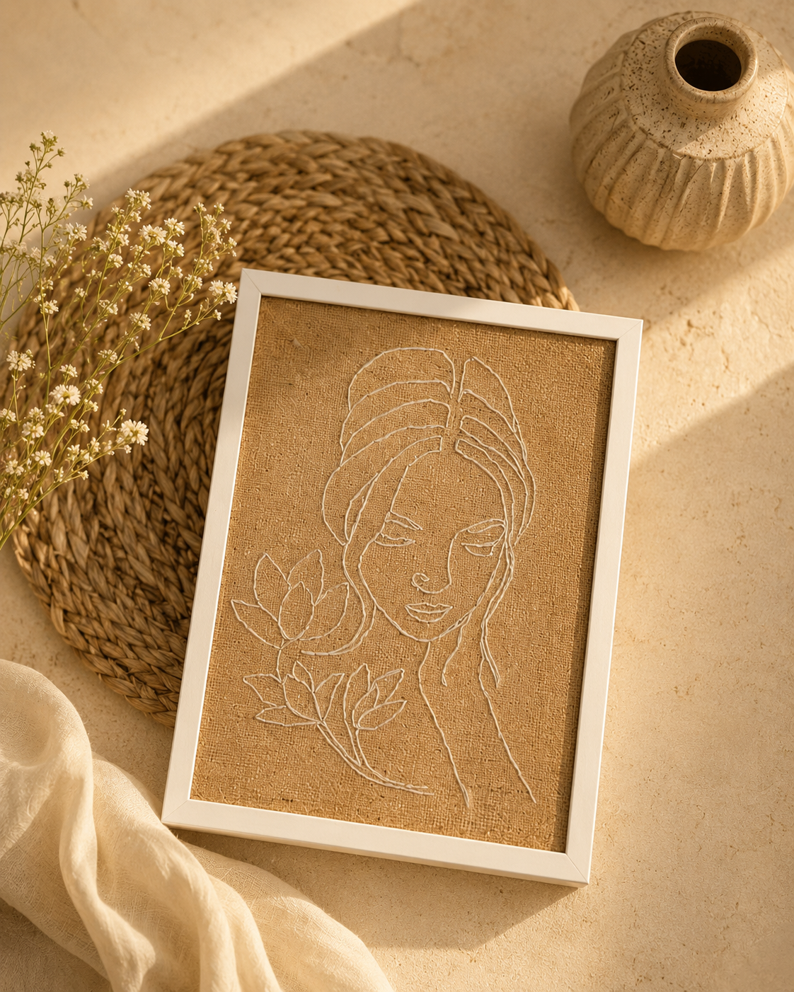 Quiet Bloom Embroidered Portrait Art