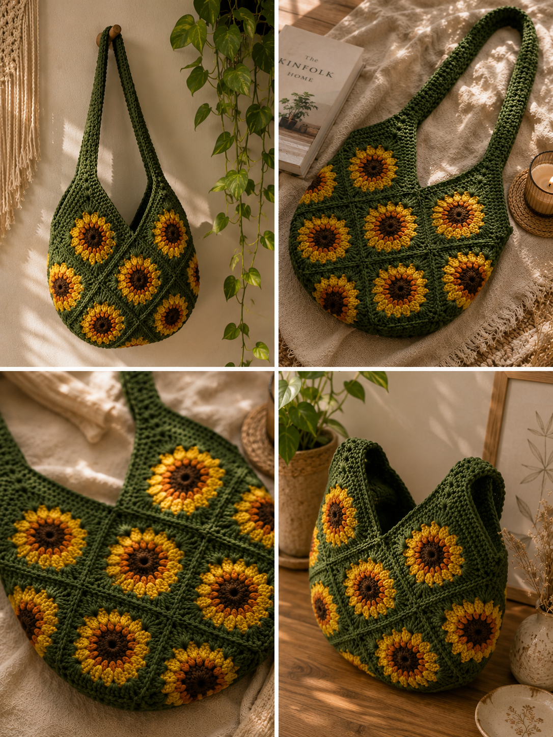 Golden Bloom Crochet Tote Bag