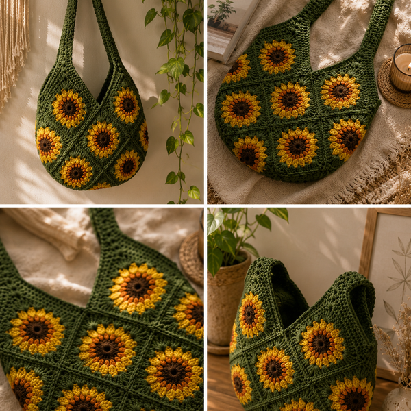 Golden Bloom Crochet Tote Bag