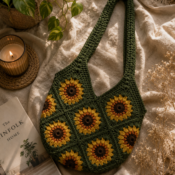 Golden Bloom Crochet Tote Bag