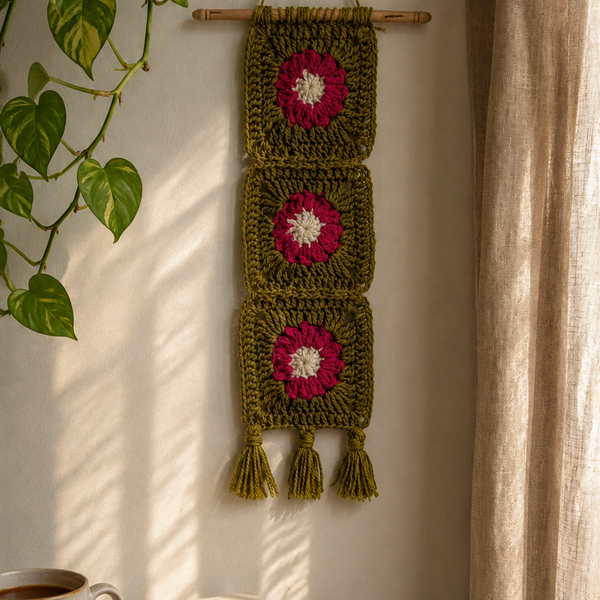 Olive & Pink Crochet Wall Hanging