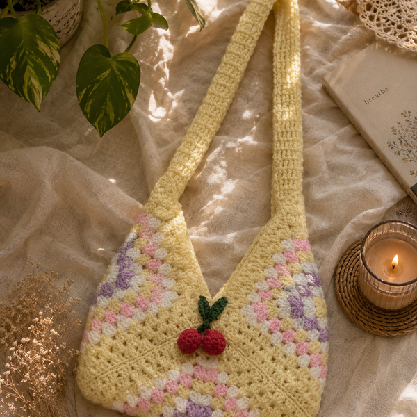 Cherry Blossom Pastel Crochet Shoulder Bag