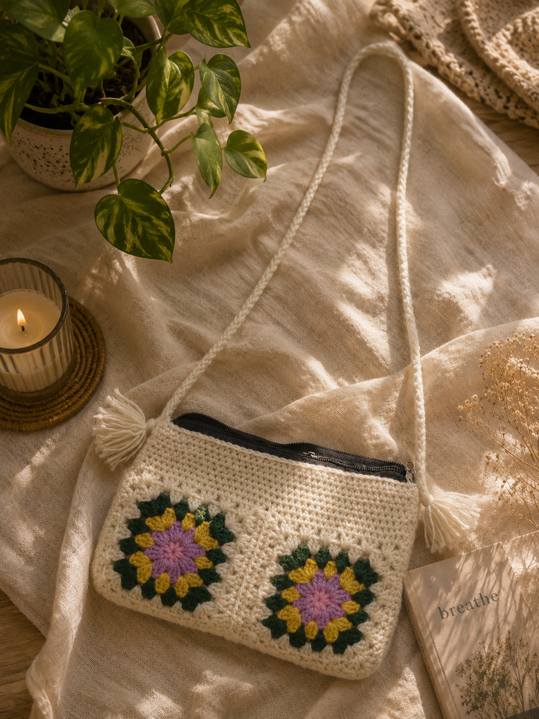 Lavender Bloom Crochet Sling Bag