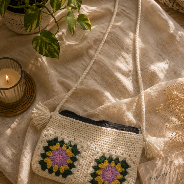Lavender Bloom Crochet Sling Bag