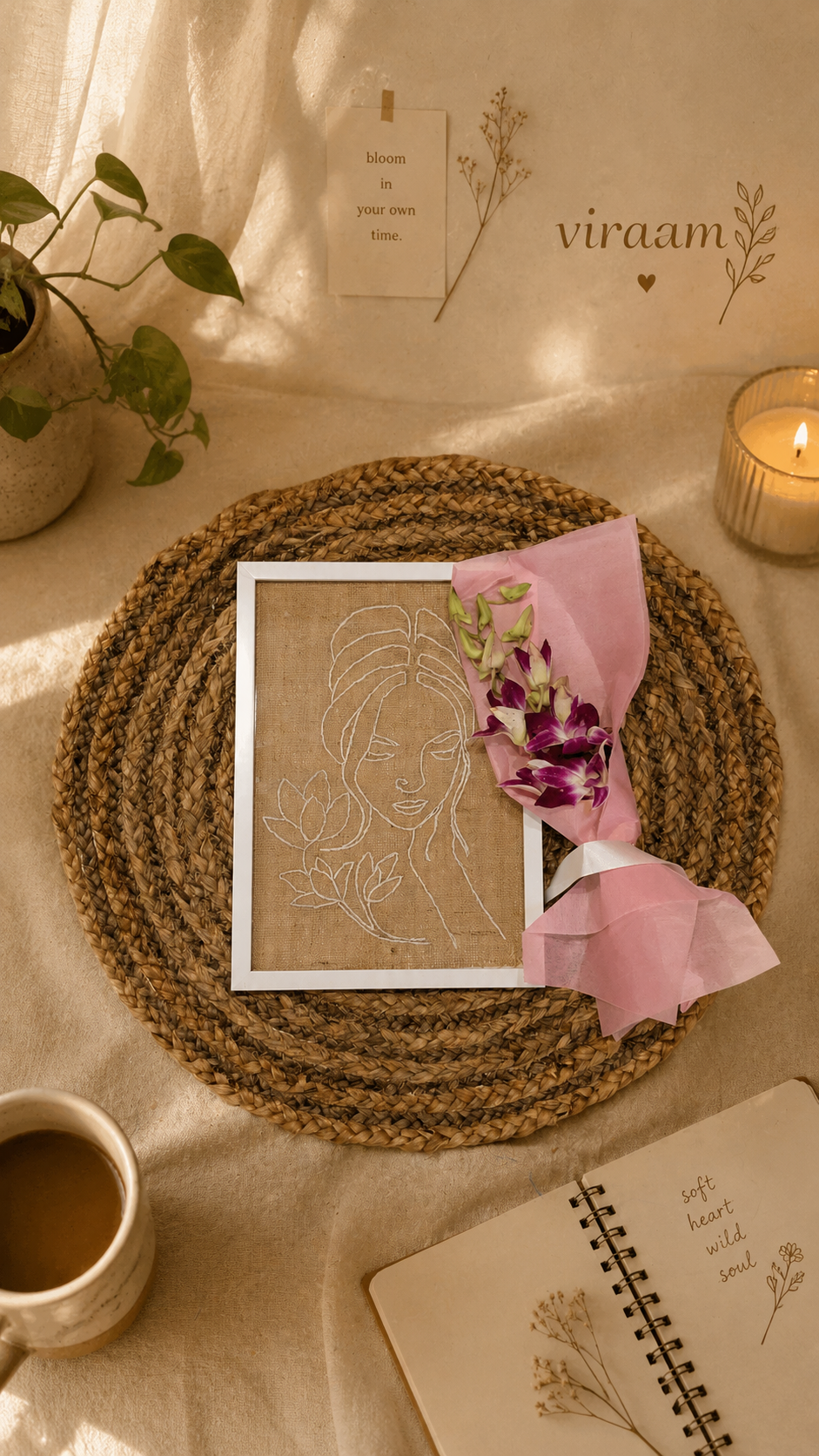 Quiet Bloom Embroidered Portrait Art
