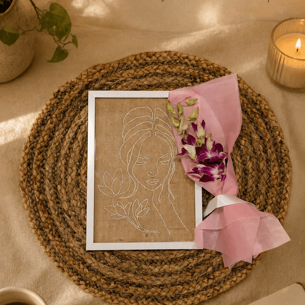 Quiet Bloom Embroidered Portrait Art