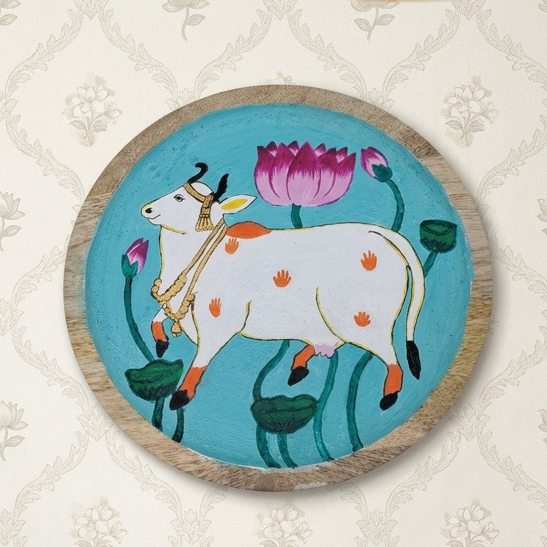 Pichwai cow wooden wall plate