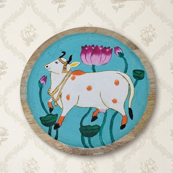 Pichwai cow wooden wall plate